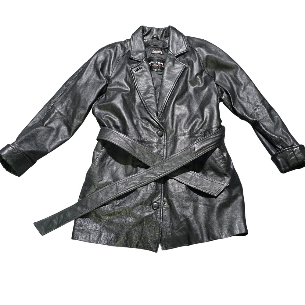 Wilsons Leather  Coat Women XS Black Belted Thinsulate Lined Jacket
